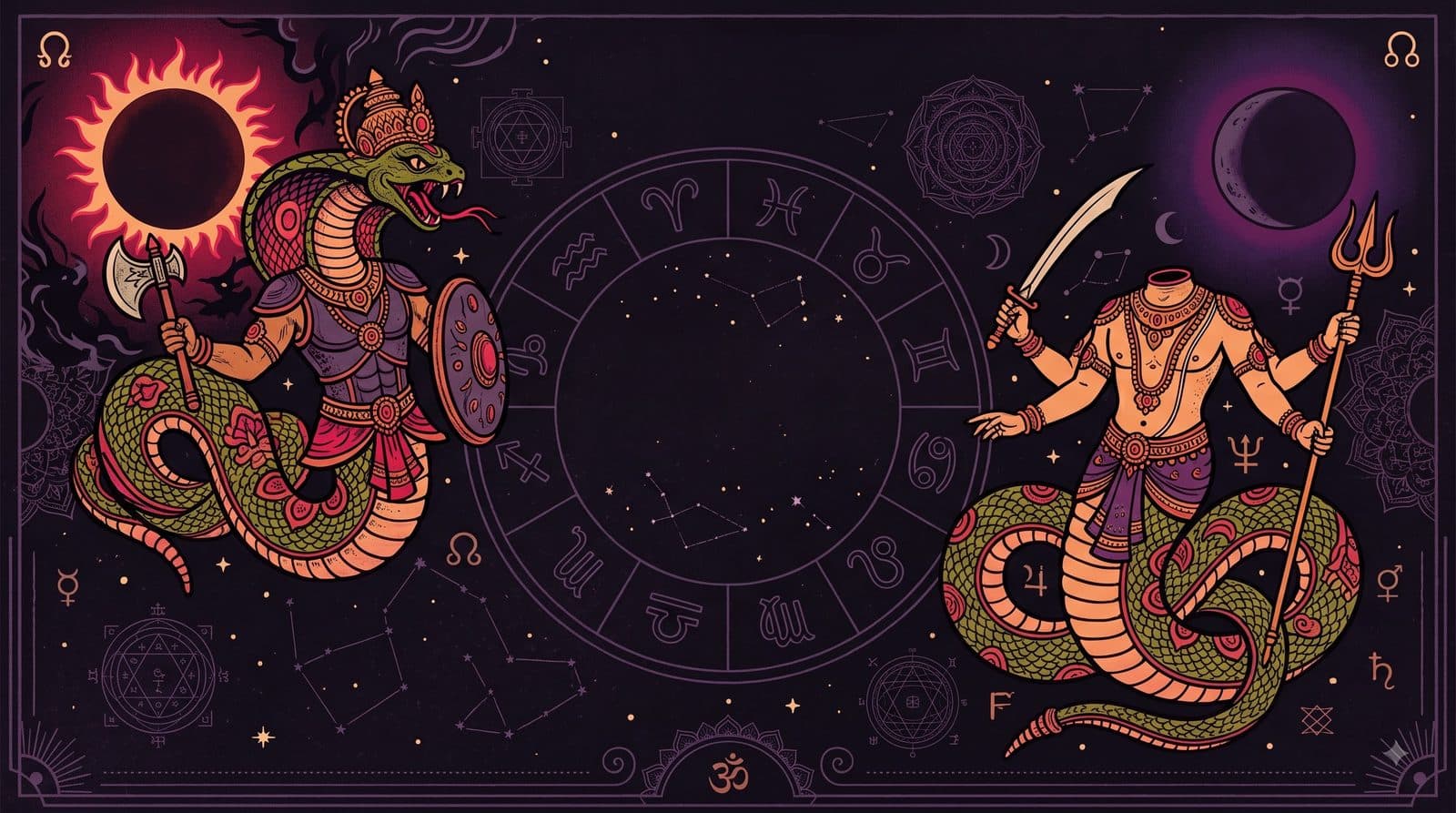 Rahu and Ketu depicted as the two lunar-node deities